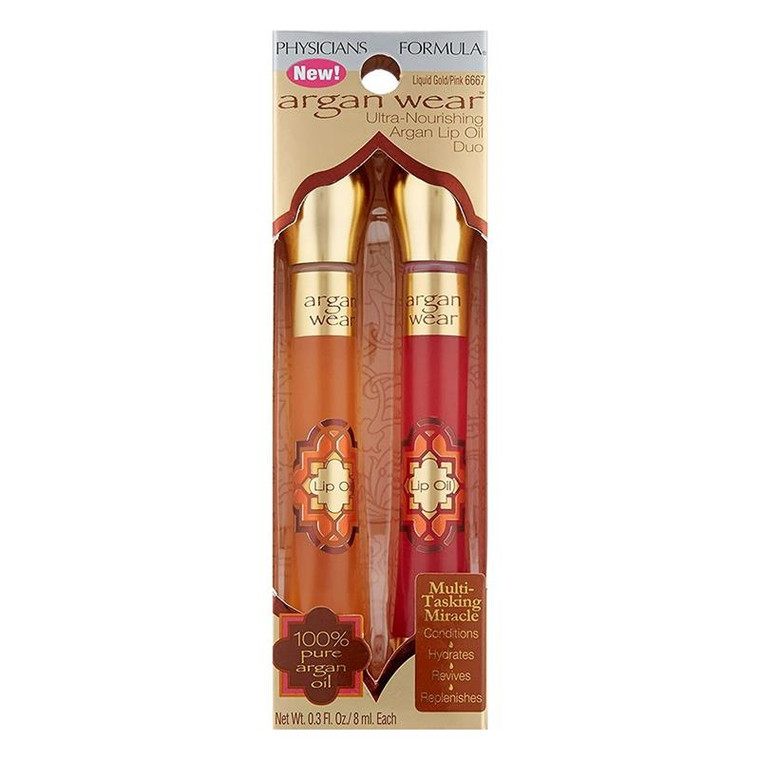 Physicians Formula Argan Wear Ultra Nourishing Argan Lip Oil Duo Liquid Gold and Pink 0.3Oz (8ml)