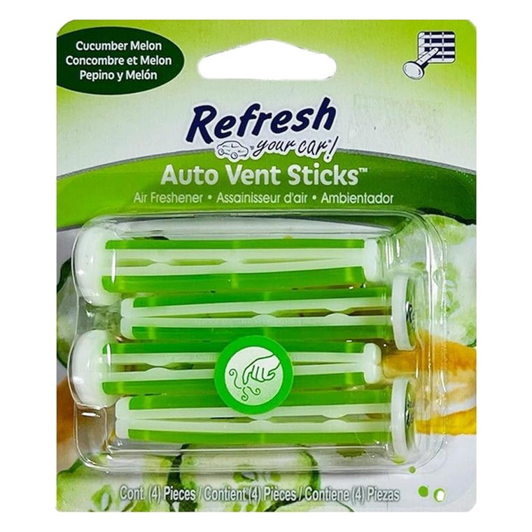 Refresh Your Car Air Fresheners Cucumber Melon Odor Eliminating Auto Vent Sticks 4 Piece 1Ea