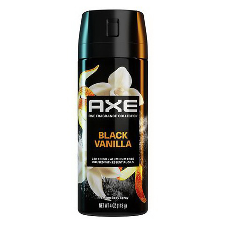 Axe Fine Fragrance Mens Fresh Deodorant Body Spray Black Vanilla with Orange and Sandalwood 4Oz (113g)