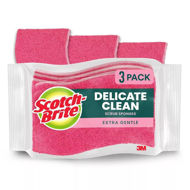 Scotch Brite Delicate Clean Care Scrub 3 Sponges Non Scratch Cleaning for Glassware 1 Ea