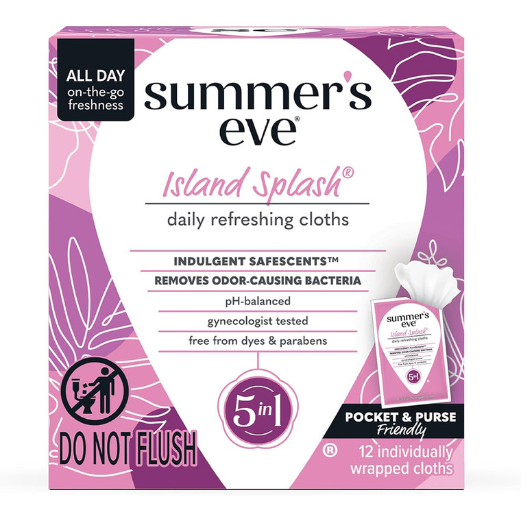 Summers Eve Island Splash Daily Refreshing Cloths Feminine Wipes Removes Odor pH Balanced 12 Ea