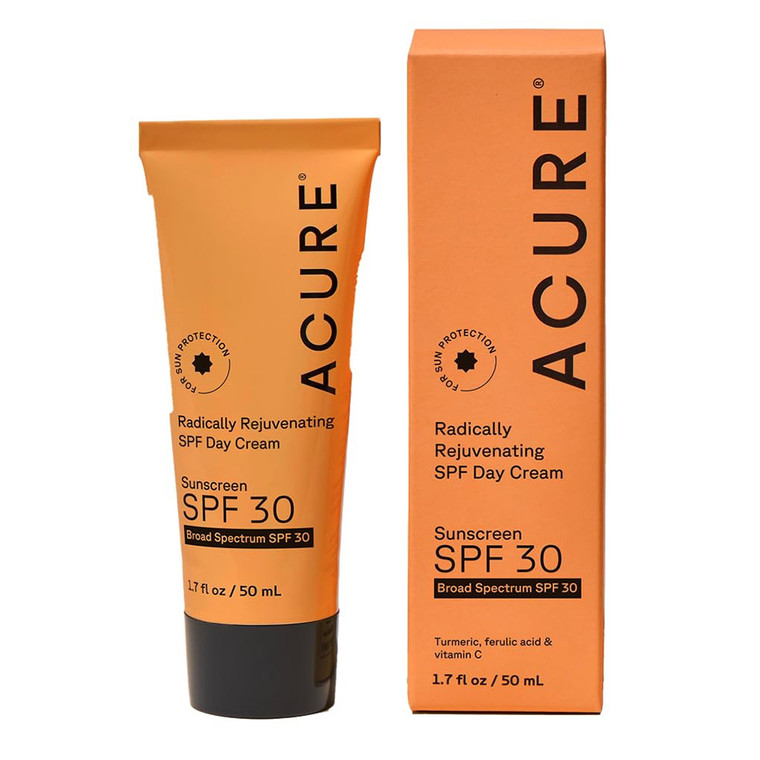 Acure Radically Rejuvenating SPF 30 Day Cream Moisturizer with Antioxidants Like Turmeric and Vitamin C for All Skin Types 1.7Oz (50ml)