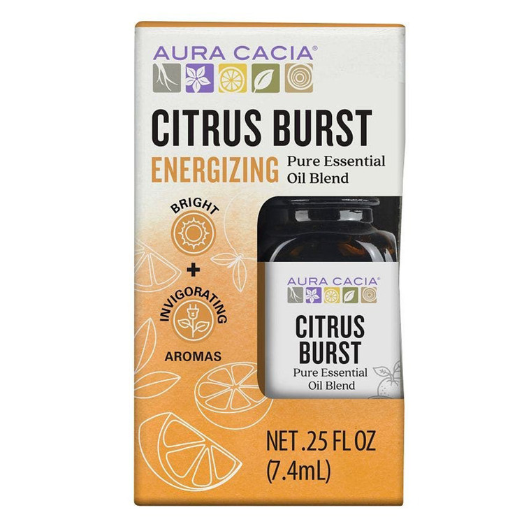 Aura Cacia Citrus Burst Energizing Pure Essential Oil Blend No Synthetic Aroma Formula 0.25Oz (7.4ml)