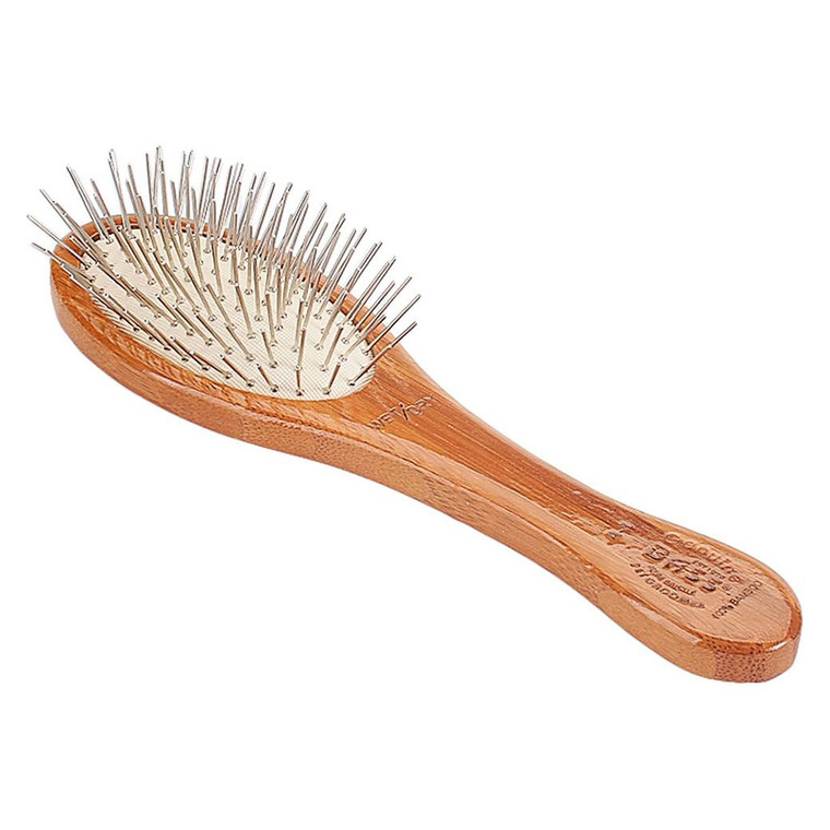 Bass Brushes Style and Detangle Alloy Pin Oval Brush with Bamboo Wood for Pet Helps Remove Impurities 1Ea