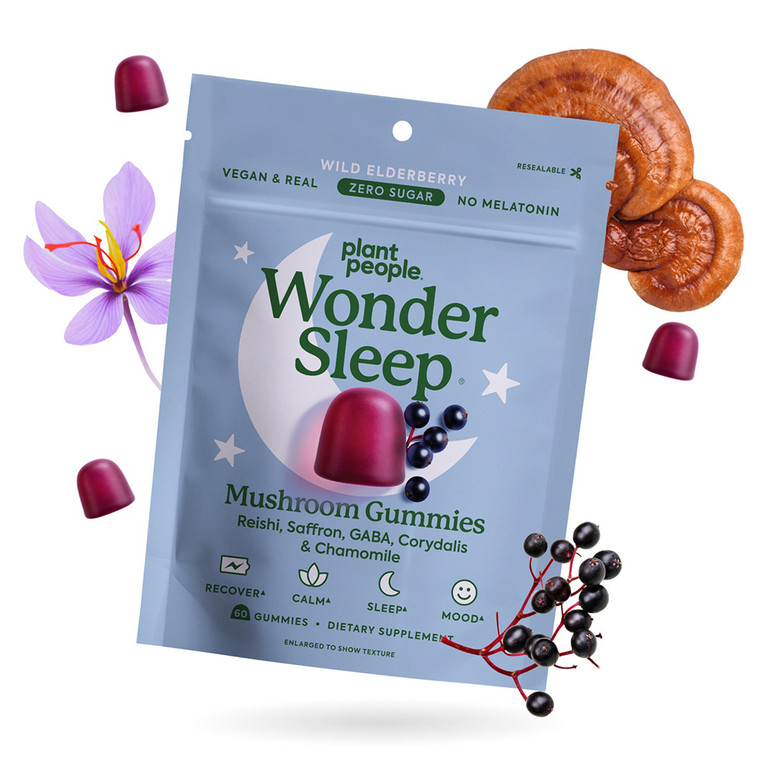 Plant People WonderSleep Mushroom Gummies Wild Elderberry Flavor No Sugar 60Ea
