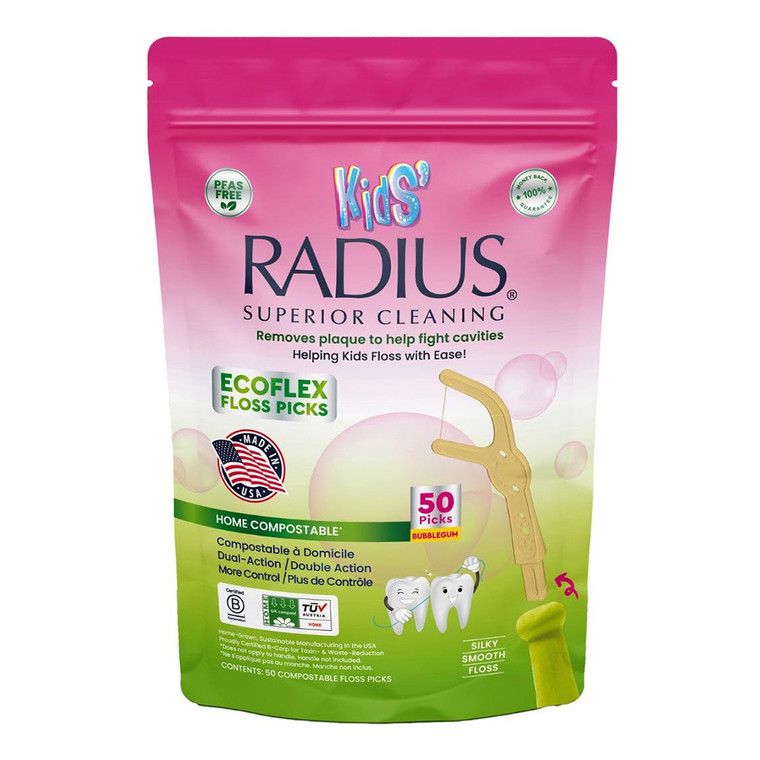 Radius Kids Bubblegum EcoFlex Compostable Floss Picks for Oral Care 50Ea