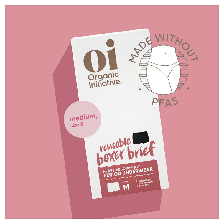 Organic Initiative Medium Reusable Period Underwear Boxer for Leak Protection and Sustainable Menstrual Care 1Ea