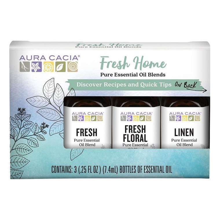 Aura Cacia Fresh Home Pure Essential Oil Blends Three Variety Scent Kit Home with Renewal of Freshens 1Ea