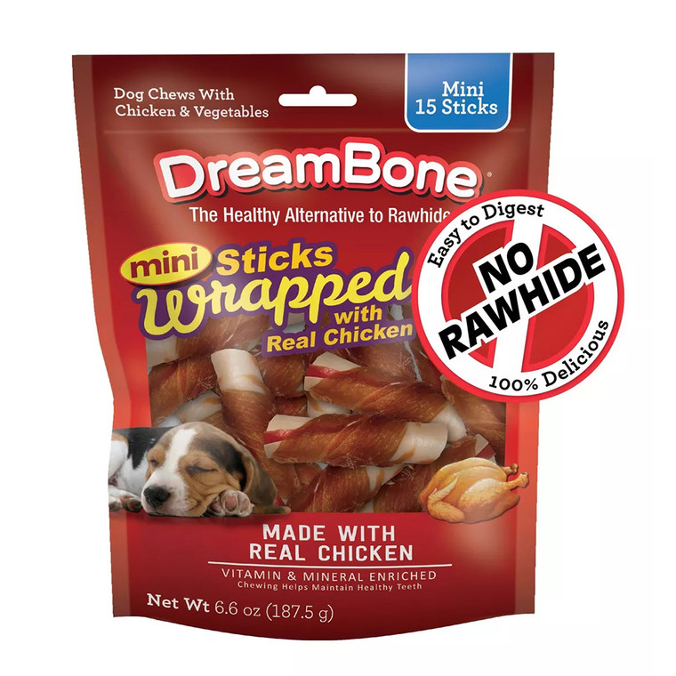 DreamBone Mini Wrapped with Real Chicken Sticks with Vegetable Chews Rawhide Free Dog Easy to Digest 6.6Oz (187.5g)