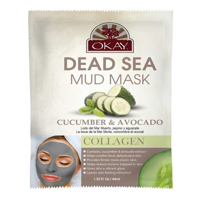 Okay Dead Sea Mud Mask with Cucumber and Avocado with Collagen Helps Soothe Tired  Dehydrated Skin 1.5Oz (44ml)