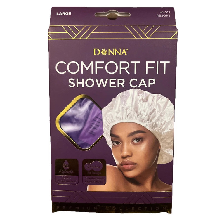 Donna Comfort Fit Shower Cap Large Size Waterproof and Reusable with Comfortable Elastic Band Assorted Color 1Ea