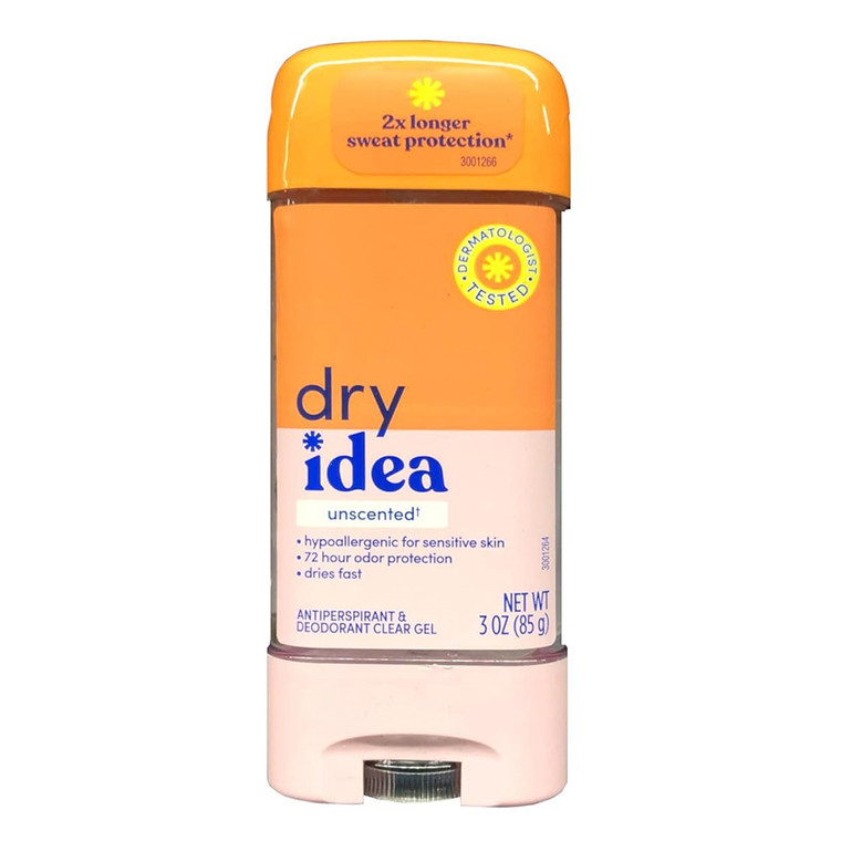 Dry Idea Antiperspirant and Deodorant Clear Gel Unscented 3Oz (85g)