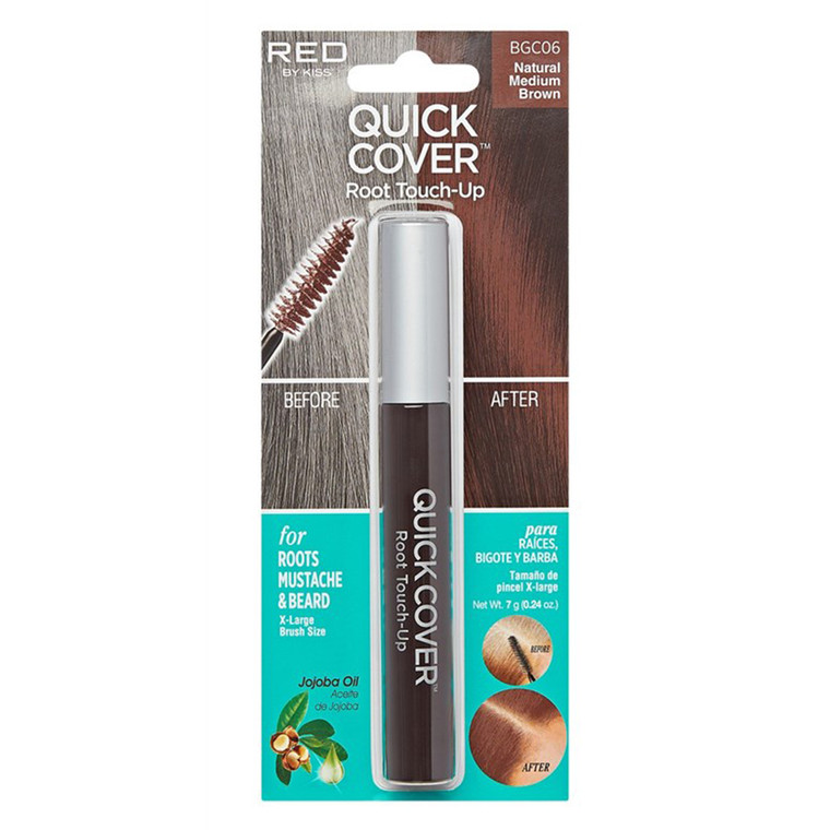 Kiss Red Quick Cover Root Touch Up Brush Natural Medium Brown X Large Brush for Mustache and Beard 0.24Oz (7g)