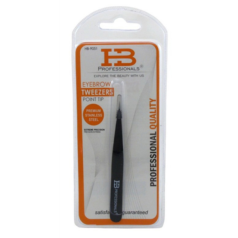 Hb Professionals HB-9051 Eyebrow Tweezers Point Tip Matte Black Precision Tweezers 1Ea