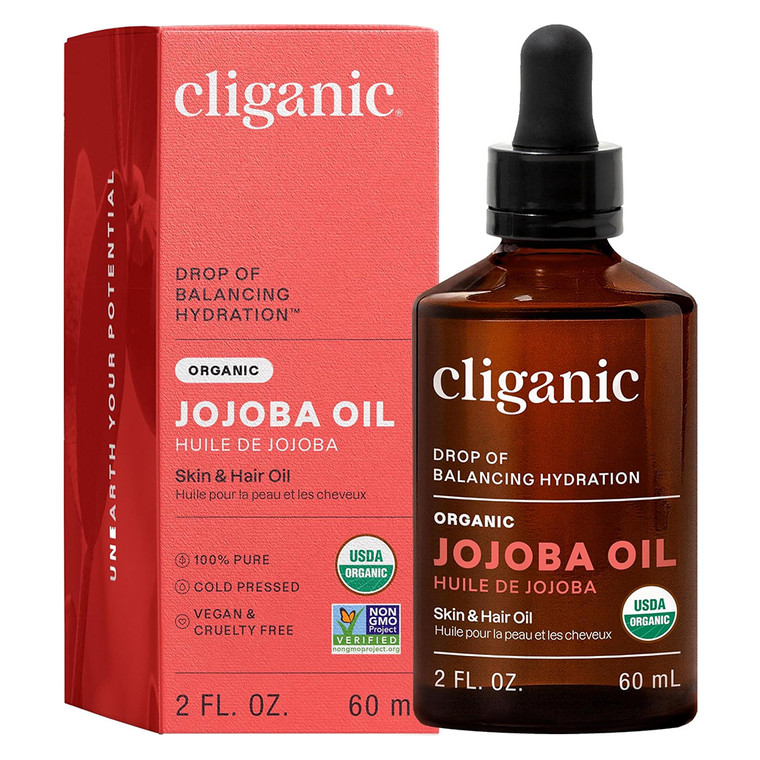 Cliganic Organic Jojoba Oil for Skin Hair and Body 2Oz (60ml)