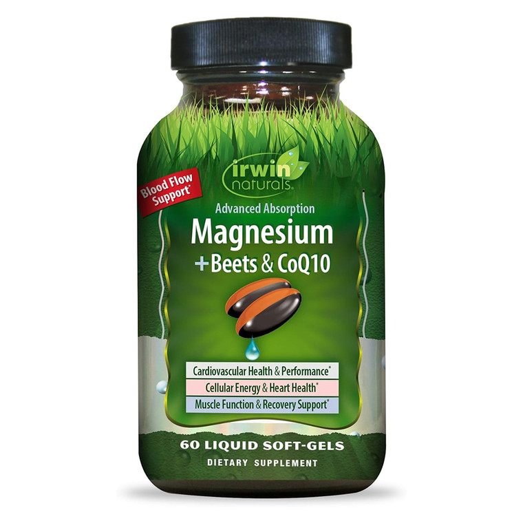 Irwin Naturals Magnesium Beets and CoQ10 Liquid Softgels for Heart and Energy Support 60Ea