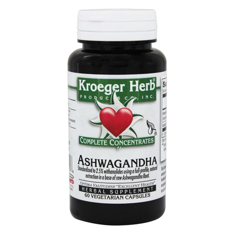 Kroeger Herb Ashwagandha Complete Concentrate Vegetarian Capsules, 60 Ea