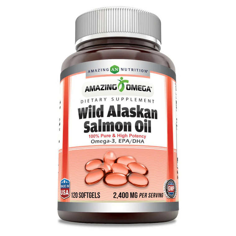 Amazing Omega Wild Alaskan Salmon Oil Softgels for Heart and Brain Health 120Ea