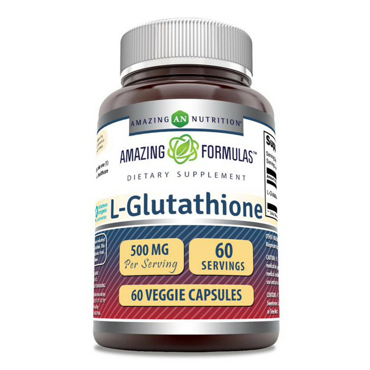 Amazing Formulas L Glutathione 500mg Veggie Capsules Supports Detoxification and Maintains Cellular Health 60Ea