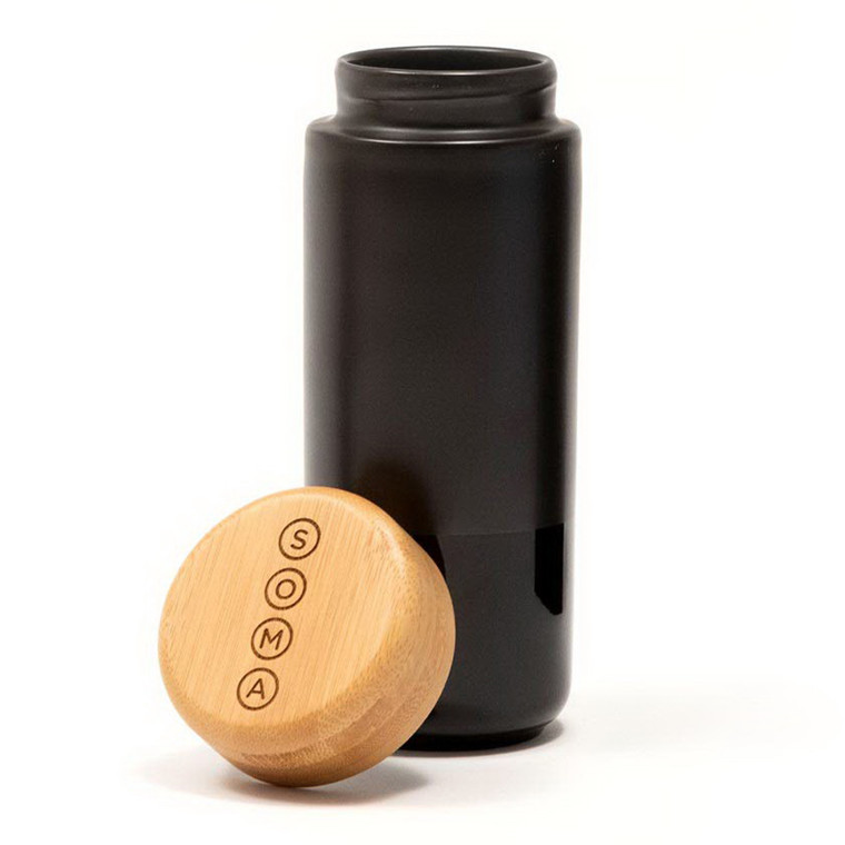 Soma Insulated Ceramic Mug with Bamboo Lid 12 Oz Black for Keeping Beverages Hot or Cold 1Ea