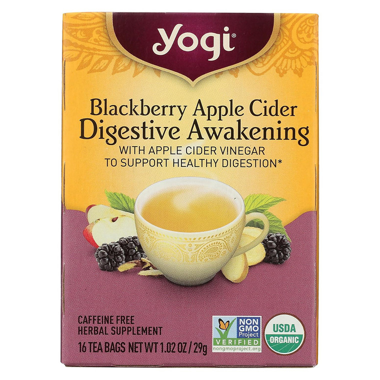 Yogi Tea Organic Blackberry Apple Cider Awakening Support Healthy Digestion Caffeine Free Tea Bags 16Ea