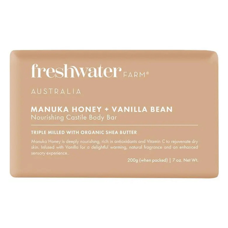 Freshwater Farm Australia Manuka Honey and Vanilla Bean Nourishing Castile Body Bar 7Oz (200g)