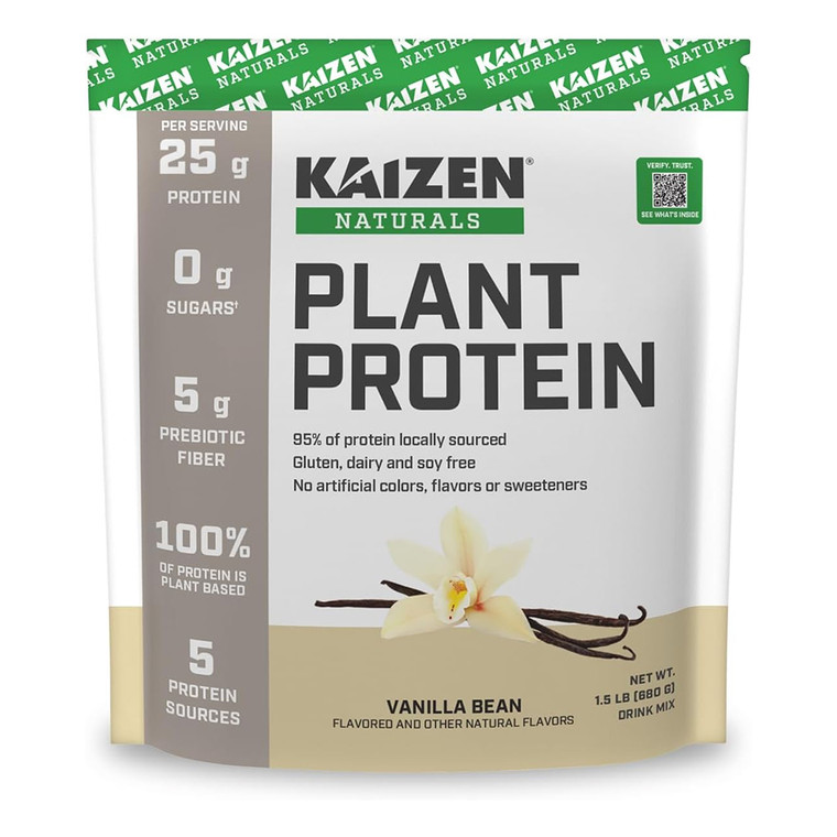Kaizen Naturals Plant Protein Vanilla Bean Drink Mix for Daily Nutrition 1.5Lb (680g)