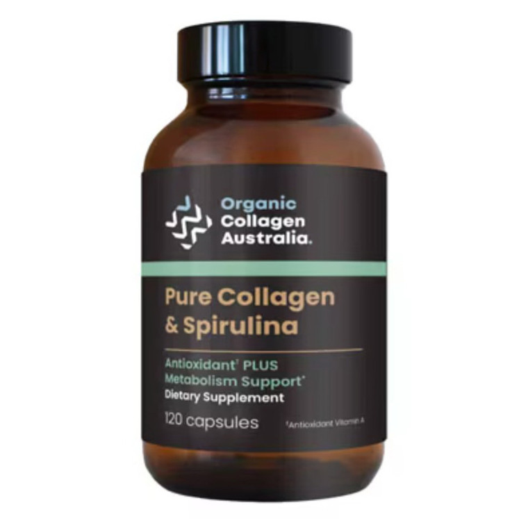 Organic Collagen Australia Pure Collagen and Spirulina Capsules for Metabolism Support 120Ea