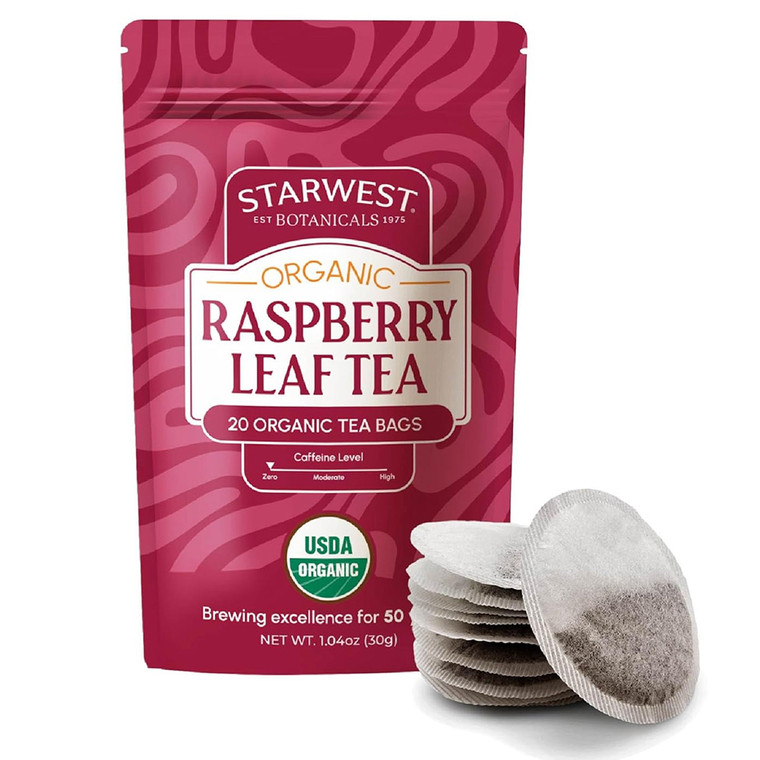 Starwest Botanicals Organic Raspberry Leaf Tea Bags for Wellness Support 1.04Oz (30g) 20Ea