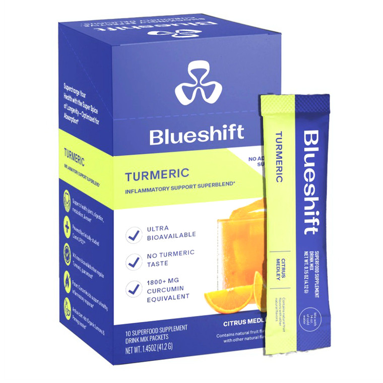 Blueshift Turmeric Citrus Medley Drink Mix Packets for Inflammatory and Overall Wellness Support 0.15Oz (4.12g) 10Ea