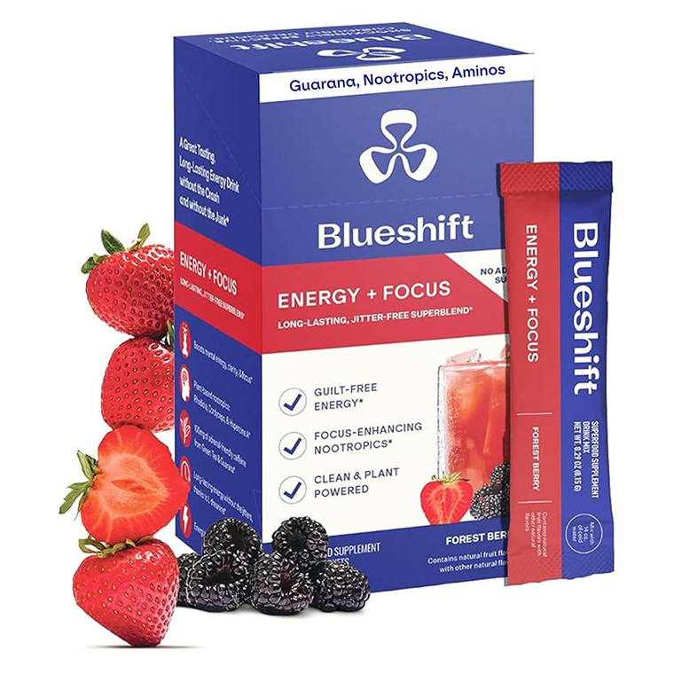 Blueshift Energy Plus Focus Long Lasting Energy Drink Forest Berry Flavor Stick 10Ea