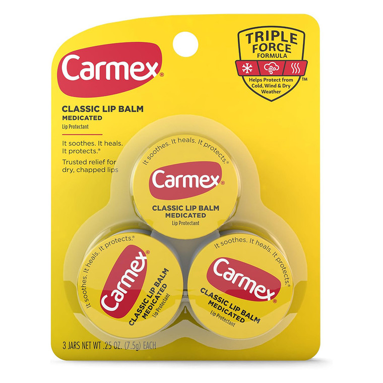Carmex Classic Medicated Lip Balm Small  for Dry Chapped Lips 0.25Oz (7.5g) 3Ea
