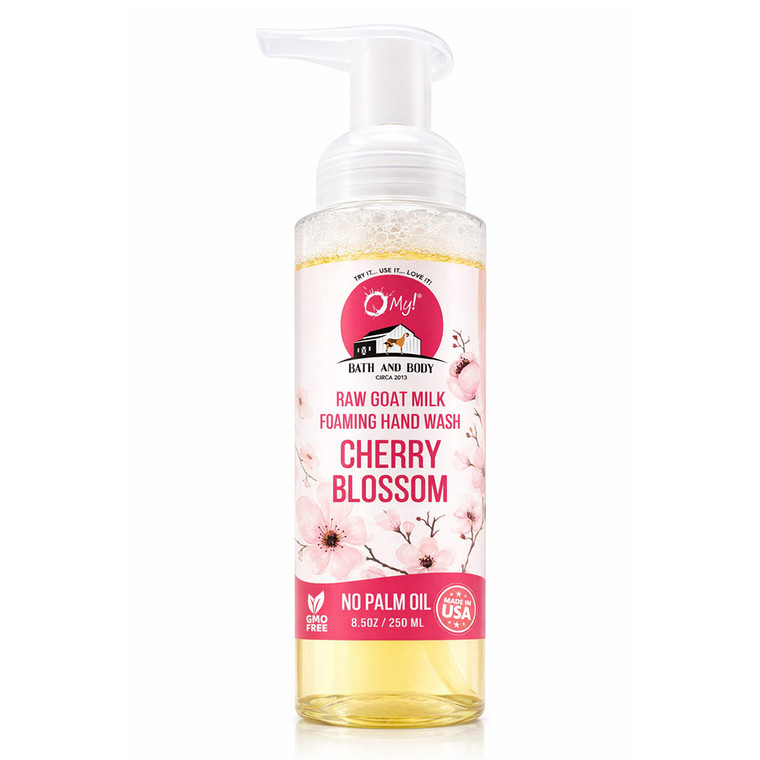 O My Bath and Body Goat Milk Foaming Hand Wash Rich and Creamy Foam Cherry Blossom Paraben Free 8.5Oz (250ml)