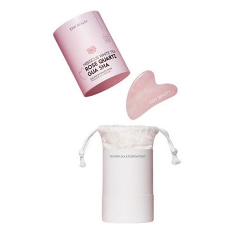 Esw Beauty Hibiscus White Tea Rose Quartz Gua Sha Facial Massage Tool Enhance Skincare Relaxation and Wellness 1Ea