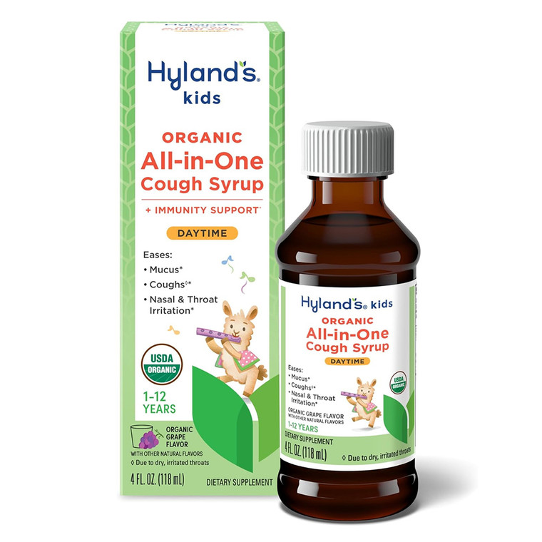 Hylands Kids Organic All In One Cough Syrup Daytime Grape Flavor Nasal and Throat Irritation 4Oz (118ml)