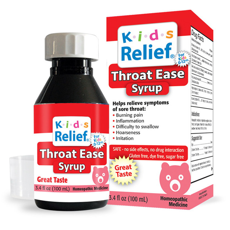 Homeolab USA Kids Relief Throat Ease Syrup Helps Relieve Symptoms of Sore Throat 3.4Oz (100ml)