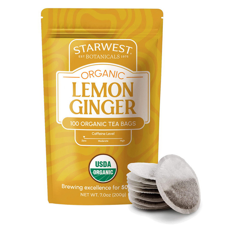 Starwest Botanicals Lemon Ginger Organic Caffeine Free Blend Tea Bags 100Ea