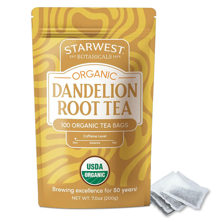Starwest Botanicals Organic Dandelion Root Tea Bags Caffeine Free for Overall Wellness Support 7Oz (200g) 100Ea