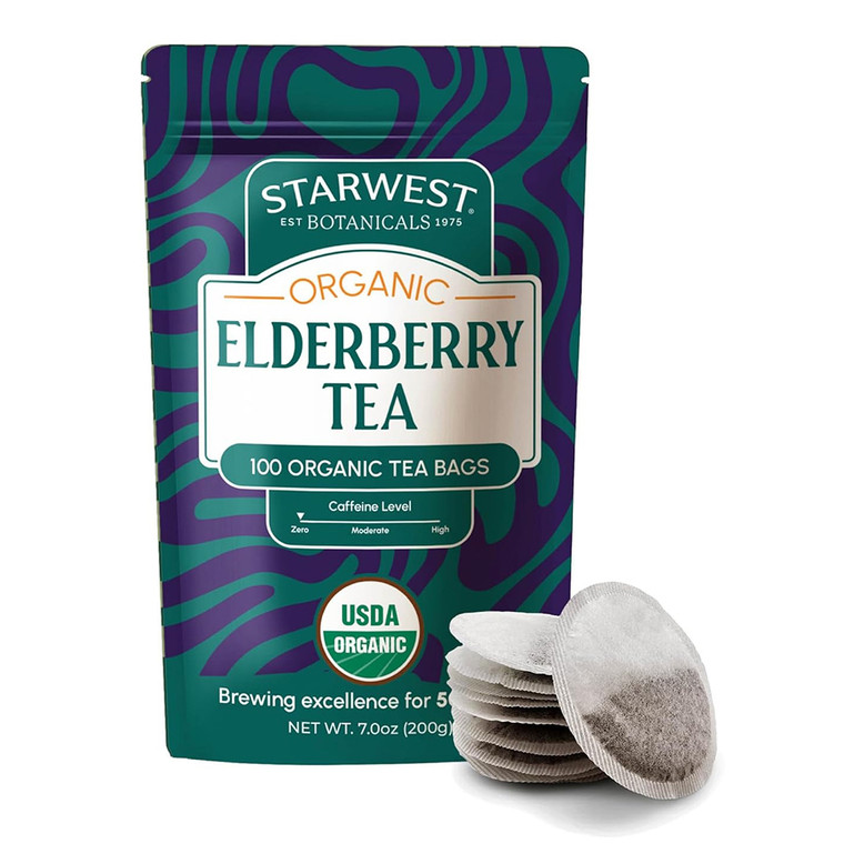 Starwest Botanicals Organic Elderberry Tea Bags for Immune System Support 7Oz (200g) 100Ea