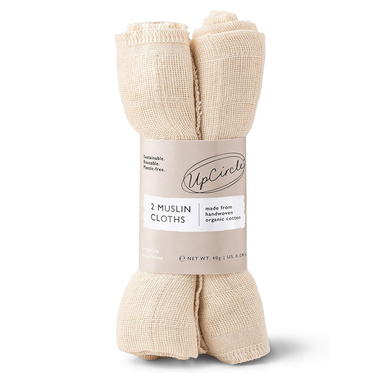 UpCircle Organic Muslin Cloths for Cleansing and Gentle Makeup and Mask Removal 0.09Lb (40g) 2Ea