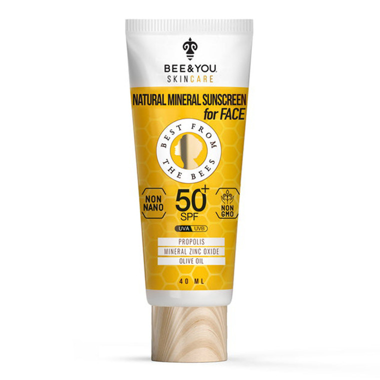 Bee and You Facial Natural Mineral Sunscreen SPF 50 UV Protection Graeat Antioxidant Against Microorganisms and Aging 1.35Oz (40ml)
