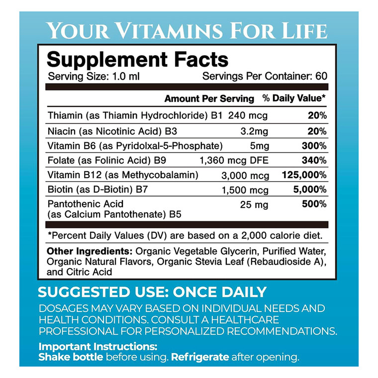 Tropical Oasis Organic Liquid Drops Super Dose Vitamin B Complex Drops Support Brain Function 2Oz (60ml)