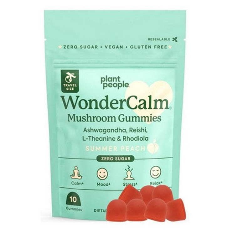 Plant People WonderCalm Mushroom Gummies Summer Peach Flavor Help Ease Stress and Anxiety 10Ea