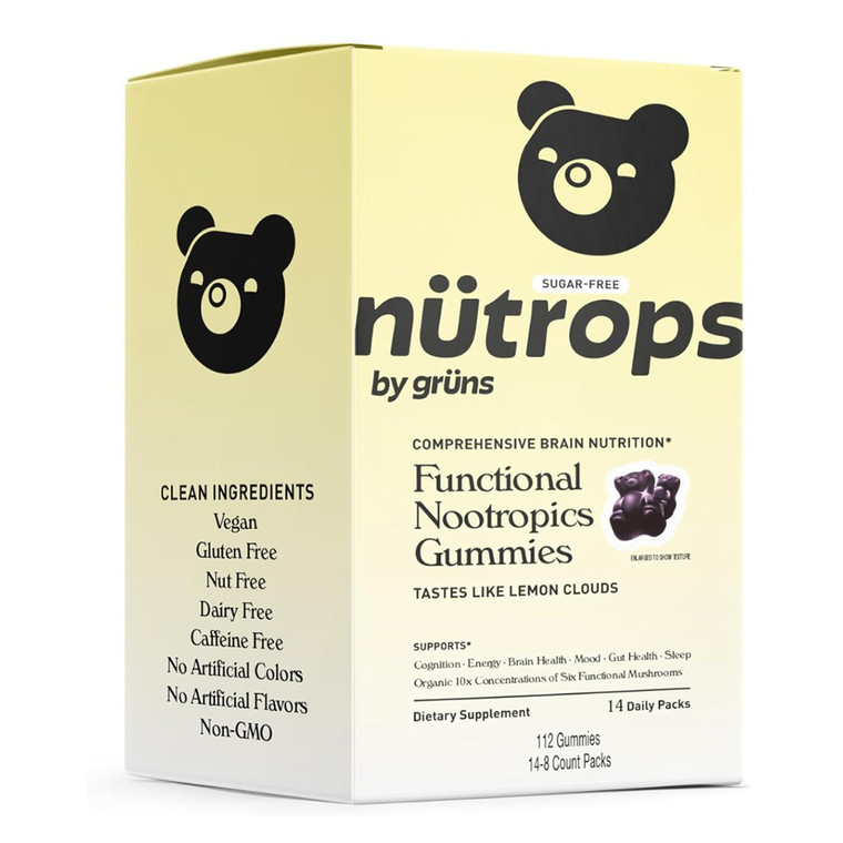 Gruns Nutrops Sugar Free 14 Servings Functional Nootropics Gummies Support Energy and Brain Health 1Ea