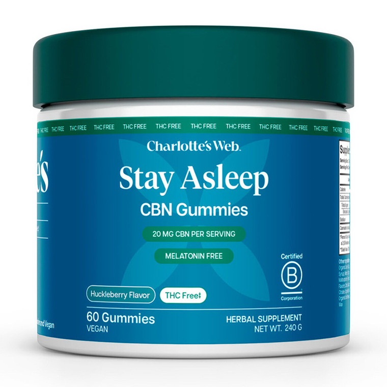 Charlottes Web Stay Asleep CBN Gummies Huckleberry Flavor Melatonin Free 60Ea