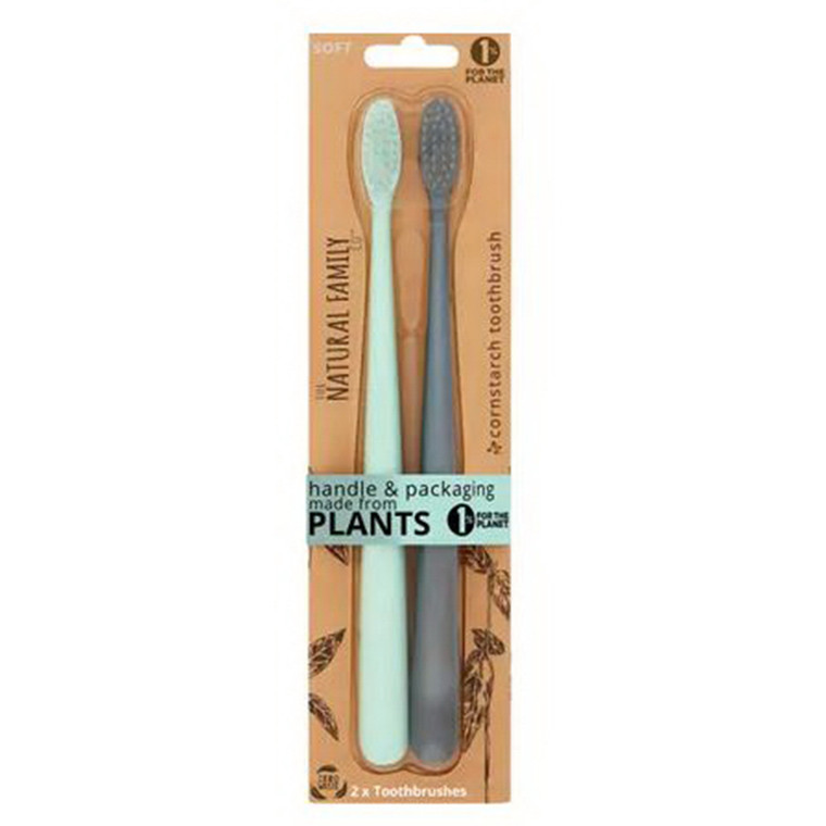 The Natural Family Toothbrush Twin Pack Mixed Effectively Cleaning Teeth Assorted Colours 2Ea