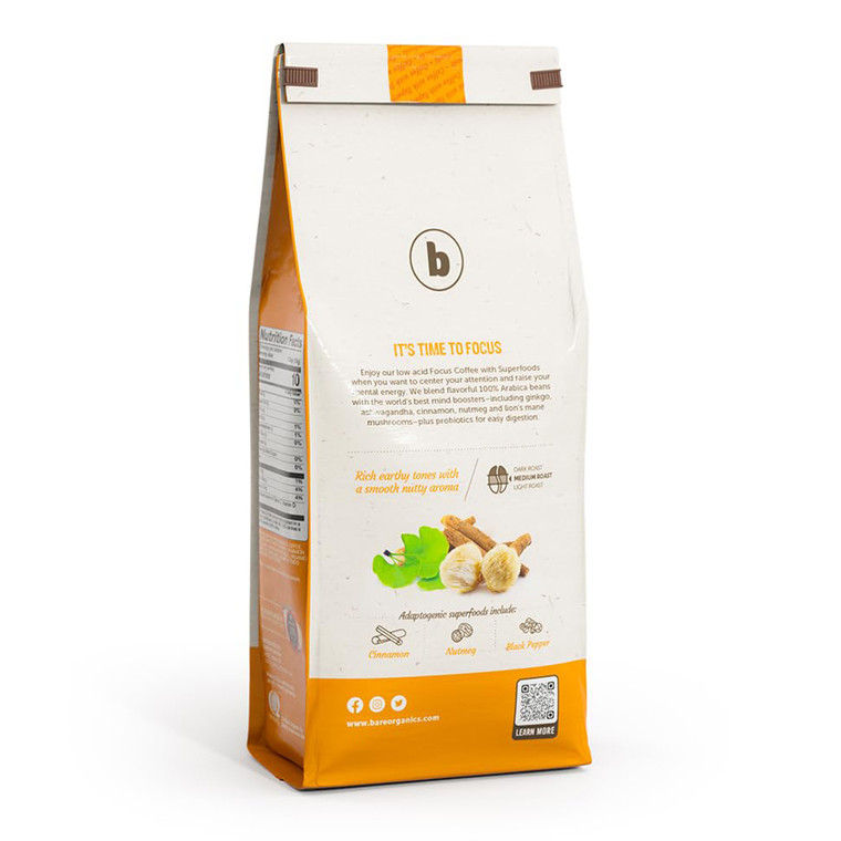 BareOrganics Focus Superfood Ground Coffee Blend 10Oz (283g)