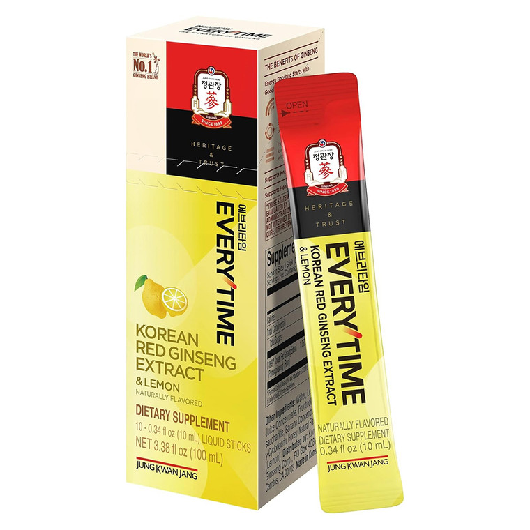 JUNG KWAN JANG Everytime Korean Red Ginseng Extract Lemon Herbal Drink Sticks 3.38Oz (100ml)