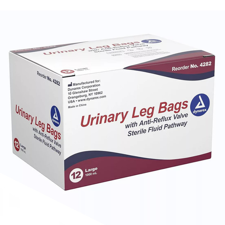 Dynarex Urinary Leg Bag 1000ml with Anti Reflex Valve Sterile Fluid Pathway 12Ea
