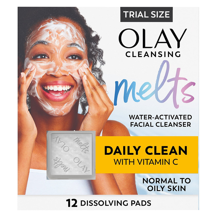 Olay Cleansing Melts Plus Vitamin C Water Activated Daily Facial Cleanser Dissolving Pads 12Ea
